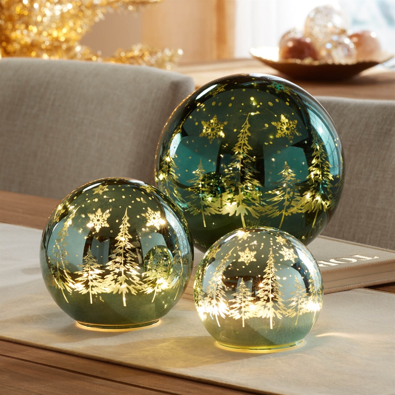 Melrose LED Lighted Pine Tree Globe Decorations - 7.75" - Set of 3